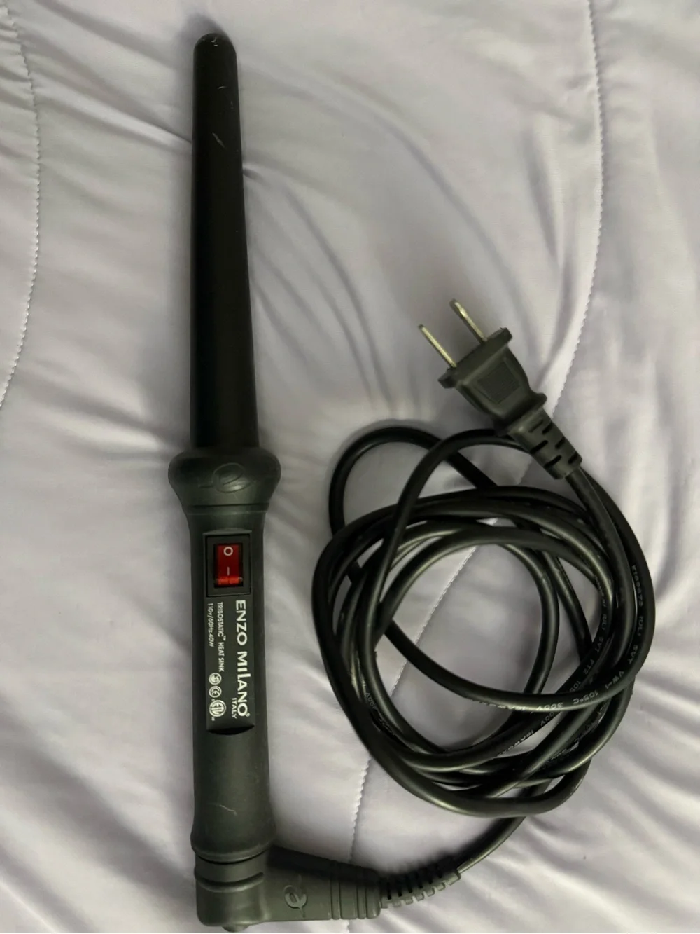 Enzo Milano Black Ceramic Tapered Curling Wand